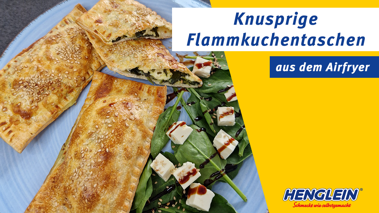 Knusprige Flammkuchentaschen mit Spinat und Feta